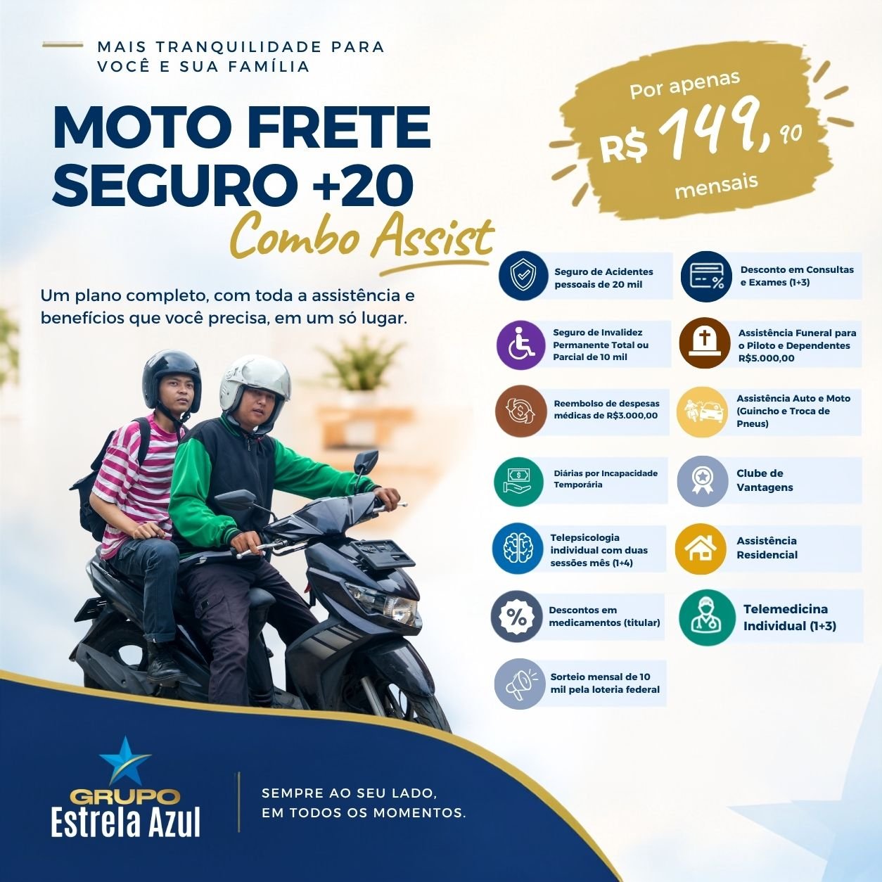 SUPER COMBO ASSIST MOTO FRETE PROTEGIDO +20